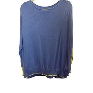 Zaket & Plover Women’s Modern Style Blue and Yellow Cashmere/Cotton Sweater sz M